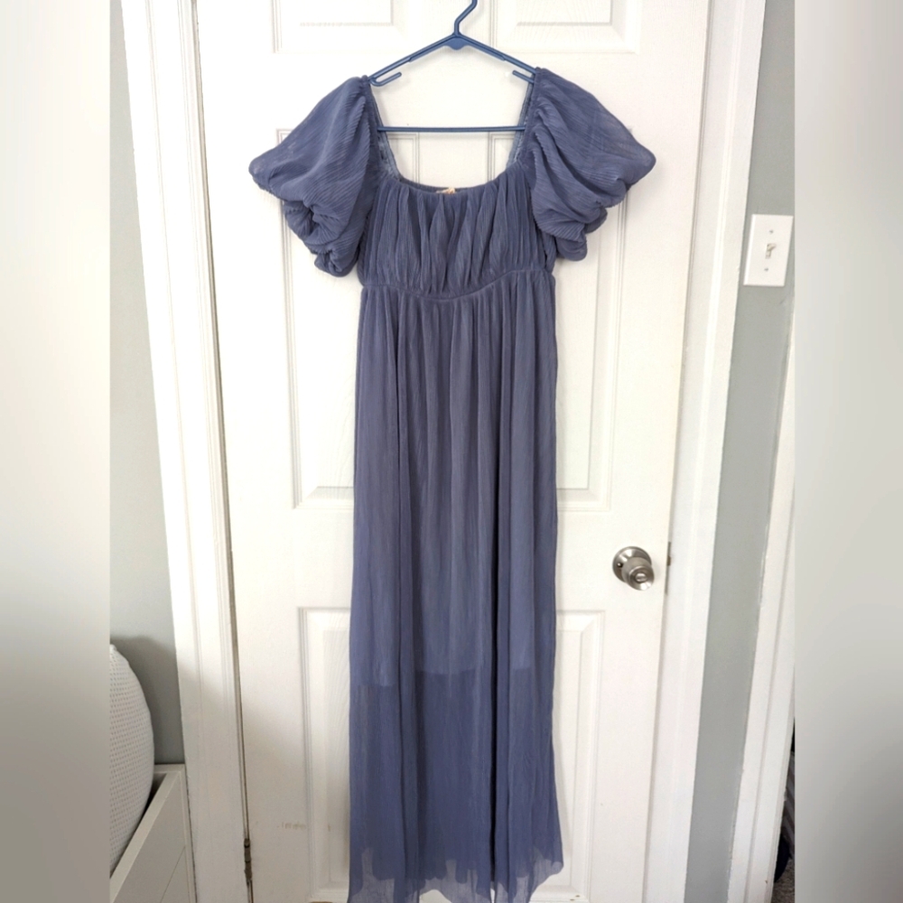Pink Blush maternity maxi dress, size small, blue-gray